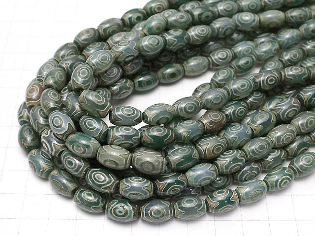 【動画】三眼天珠(さんがんてんじゅ) ライス12×8×8mm グリーン×ブラウン 1連(約33cm) サムネイル4