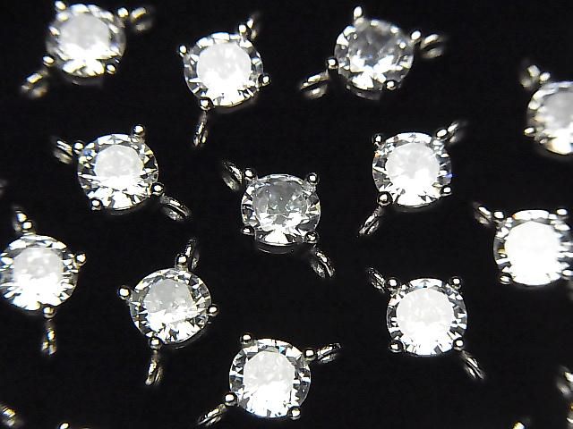 Silver925 ジョイントパーツ CZラウンドファセットカット5×5mm付 ロジウム 1個の画像