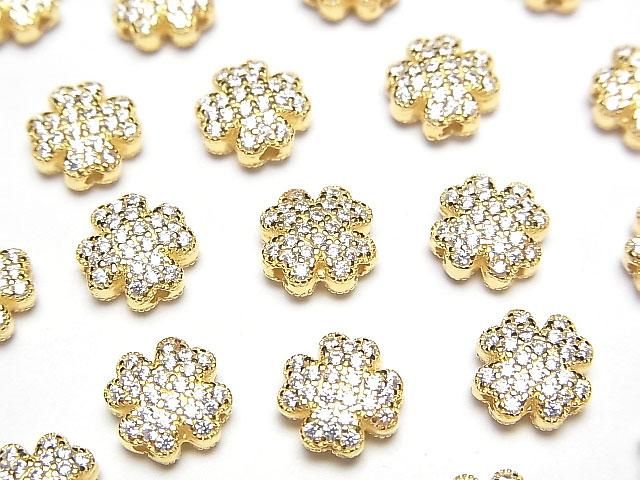 Silver925 クローバーモチーフ(CZ付)8×8×4mm 18KGP 1個の画像