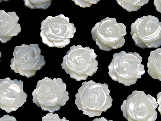 【動画】マザーオブパール ホワイト 薔薇10mm 【片穴】 4粒の画像