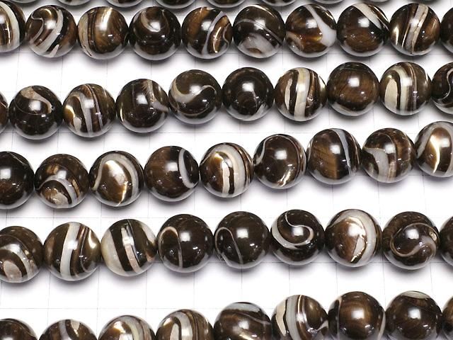 【動画】マザーオブパール ブラウン ラウンド12mm 半連/1連(約38cm) サムネイル3