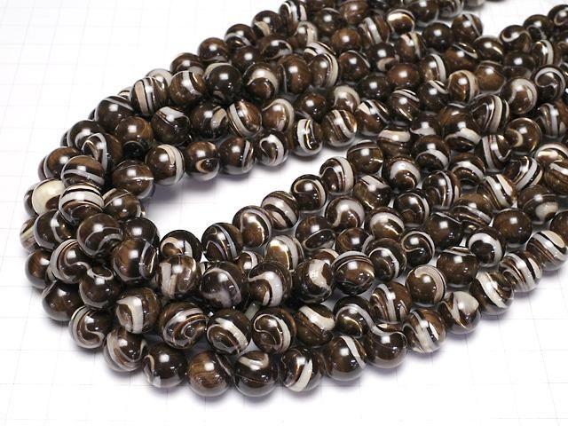 【動画】マザーオブパール ブラウン ラウンド12mm 半連/1連(約38cm) サムネイル4