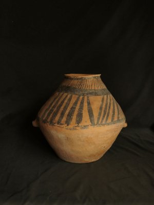 紀元前3000年頃・古代中国・彩陶・放射線・双耳・壺・h25cm