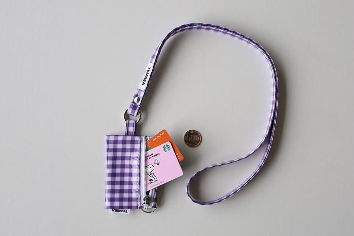 FLAT POUCH ミニ+TASUKI STRAP ギンガムパープル - ドッグデコ