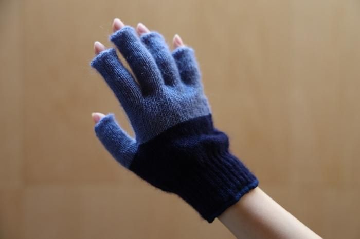 FINGERLESS GUNTE MOHAIR SLATE-BLUE×DK-NAVY/DK-NAVYL