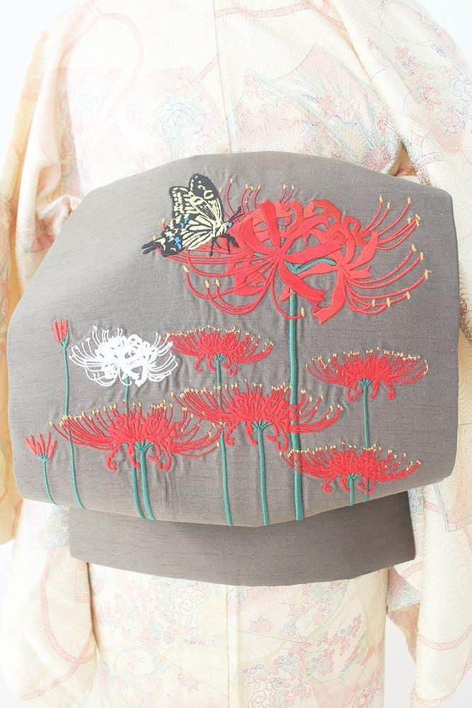 曼珠沙華 彼岸花の名古屋帯 フリル帯 オリジナル着物 刺繍半襟のデザイン製造販売berry工房 メーカー 曼珠沙華 彼岸花の名古屋帯 フリル帯 オリジナル着物 刺繍半襟のデザイン製造販売berry工房 メーカー