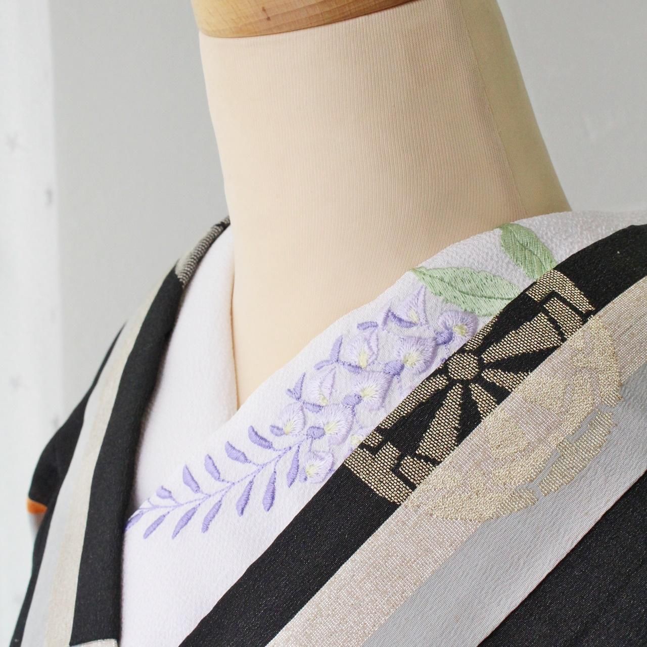 手刺繍の襟 藤、夏の刺繍半衿Berry工房オリジナル機械刺繍半襟,刺繍,はん