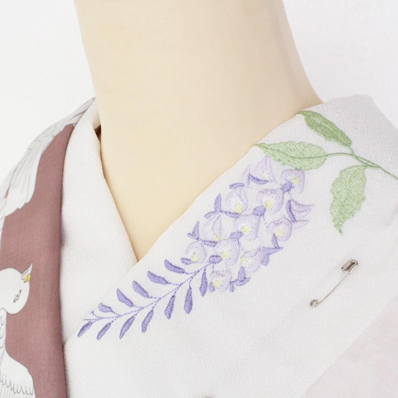 手刺繍の襟 藤、夏の刺繍半衿Berry工房オリジナル機械刺繍半襟,刺繍,はん