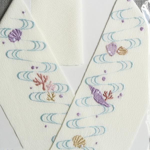 ⭐️半襟⭐️ 格子と水玉の刺繍レース　半衿　ハンドメイド　生地 半襟 刺繍 格子絽の刺繍半衿 夏物 ピンクボタンと紫水玉柄