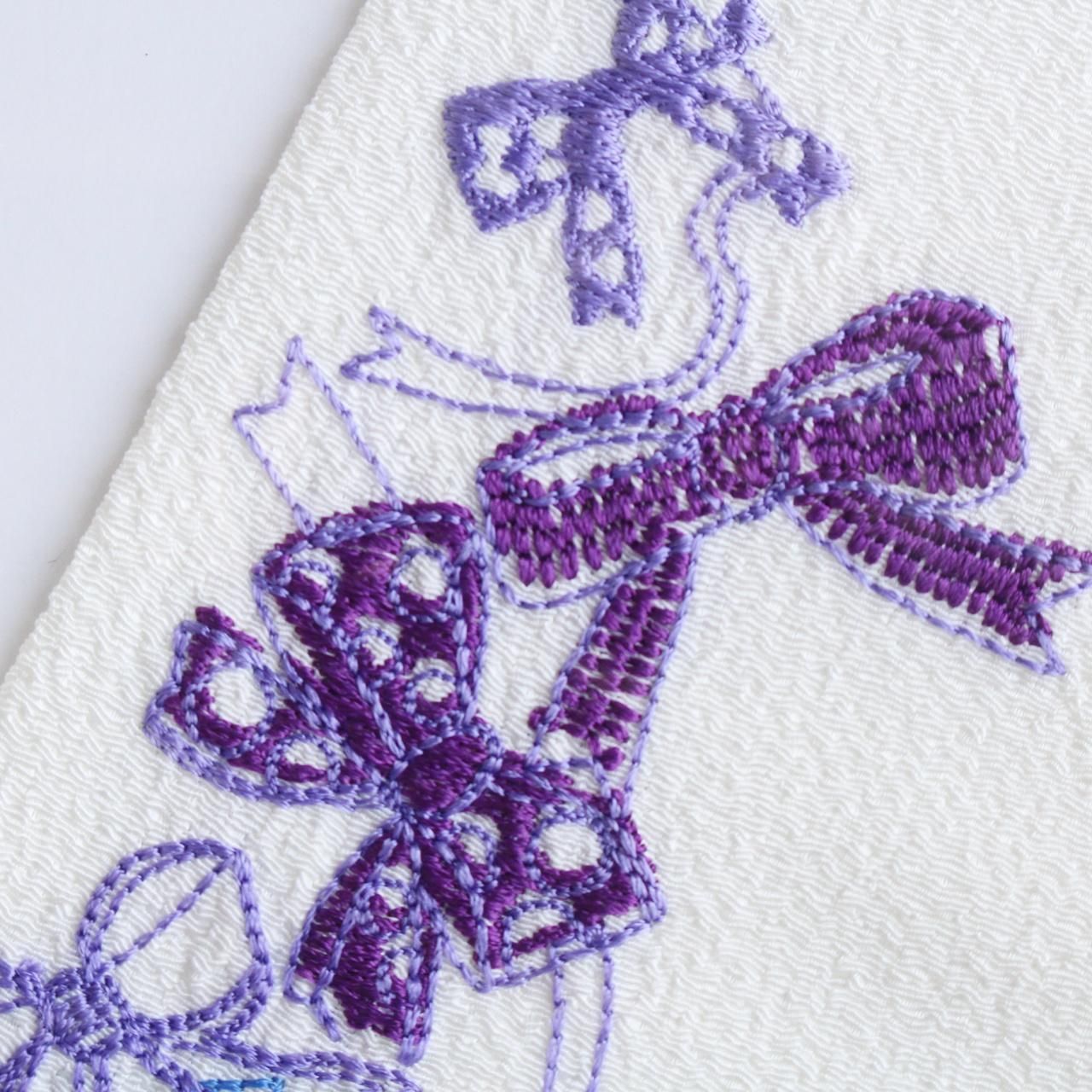 リボン刺繍半襟 | Berry工房 - フリル帯,オリジナル着物,刺繍