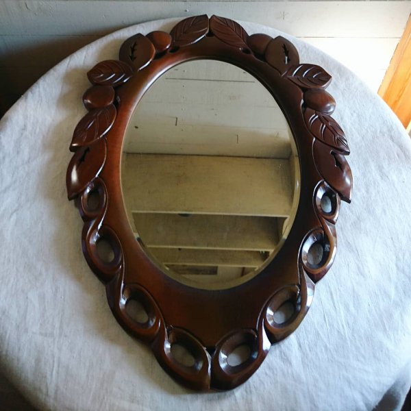 木彫り　鏡 インテリア小物 鏡(壁掛け式)