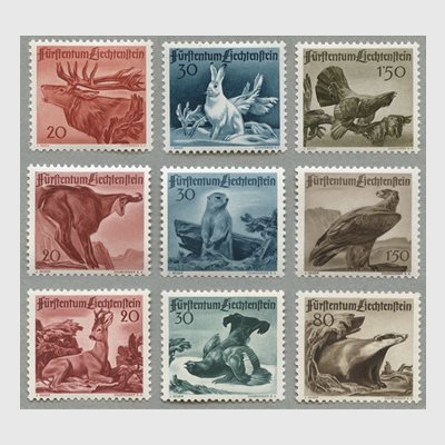 リヒテンシュタイン 1946-50年動物と鳥９種 - 日本切手・外国切手の