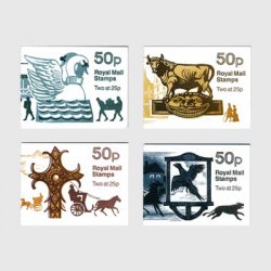 イギリス 切手帳「郵便馬車宿場の看板」4種