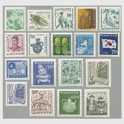 韓国 1966-69年第2次透かしなし普通切手18種 - 日本切手・外国切手の販売・趣味の切手専門店マルメイト