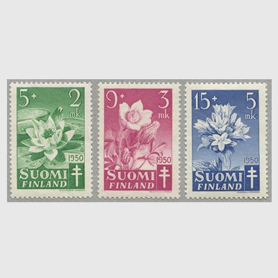 フィンランド 1950年複十字切手 花３種 ※ヒンジ跡 - 日本切手・外国