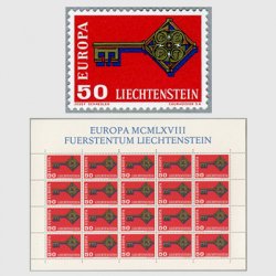 リヒテンシュタイン 1968年ヨーロッパ切手鍵
