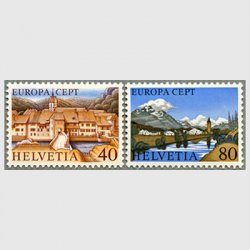 スイス 1977年ヨーロッパ切手 サン・ウルザネの風景など2種
