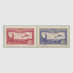 フランス 1930-31年国際航空郵便博覧会2種(青色は薄古色)
