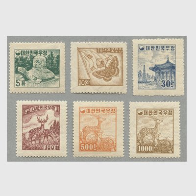 韓国 1954-55年ファン貨普通切手(国号ウジョン)6種 ※5hwに少糊シミあり - 日本切手・外国切手の販売・趣味の切手専門店マルメイト