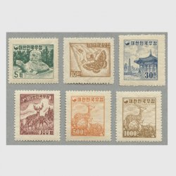 韓国 1954-55年ファン貨普通切手(国号ウジョン)6種 ※5hwに少糊シミあり