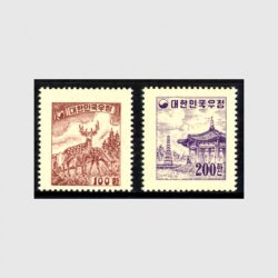 韓国 1955年ファン貨普通切手厚紙2種(糊薄古色)