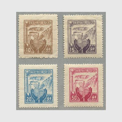 韓国 1955年産業復興切手・国号ウジョン波形すかし4種 - 日本切手・外国切手の販売・趣味の切手専門店マルメイト