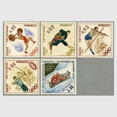 モナコ 1964年オリンピック東京、インスブルック5種 - 日本切手 