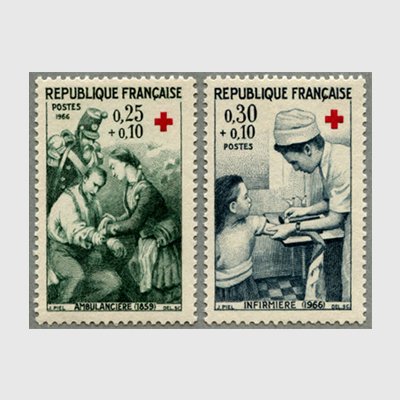 売約】1873 外国切手 フランス 1966年 赤十字 切手帳 田型2組入り古 