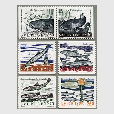 スウェーデン 1991年淡水魚6種 - 日本切手・外国切手の販売・趣味の切手専門店マルメイト