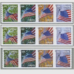 アメリカ 2013年普通切手・星条旗コイル4種連刷