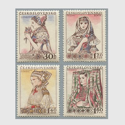 チェコスロバキア 1956年民族衣装の女性4種 - 日本切手・外国切手の