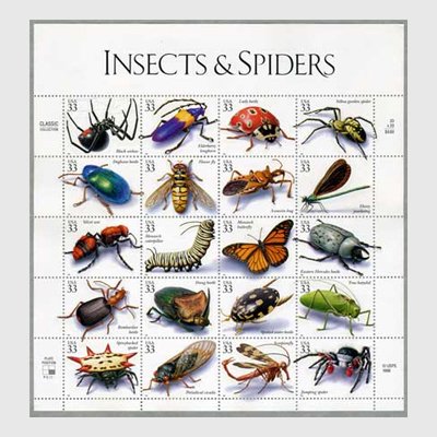 アメリカ 1999年昆虫とクモシート - 日本切手・外国切手の販売 