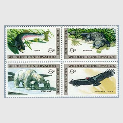 アメリカ 1971年野生動物保護4種ワニetc - 日本切手・外国切手の