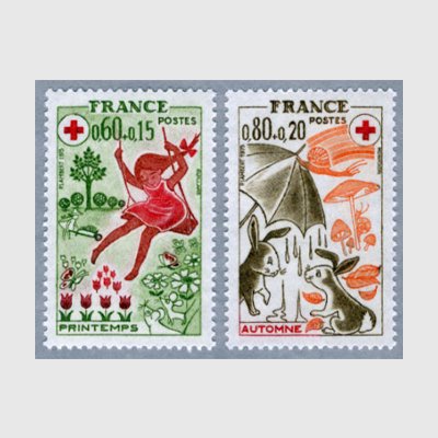 1061 フランス 赤十字寄付金付き切手 春と秋 2種完 1975年
