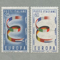 イタリア 1957年ヨーロッパ切手2種