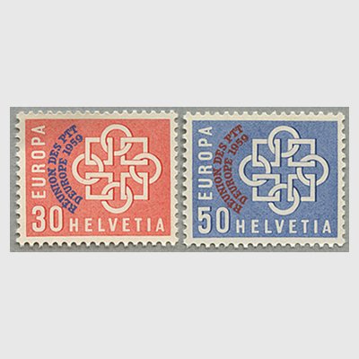 スイス 1959年ヨーロッパ切手郵便会議加刷2種 - 日本切手・外国切手の販売・趣味の切手専門店マルメイト