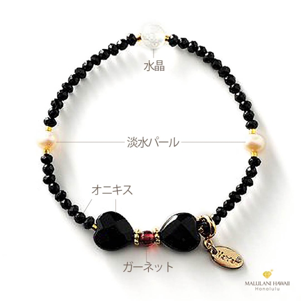 誕生石ブレス1月】Monotone Ribbon-黒- - パワーストーン 天然石