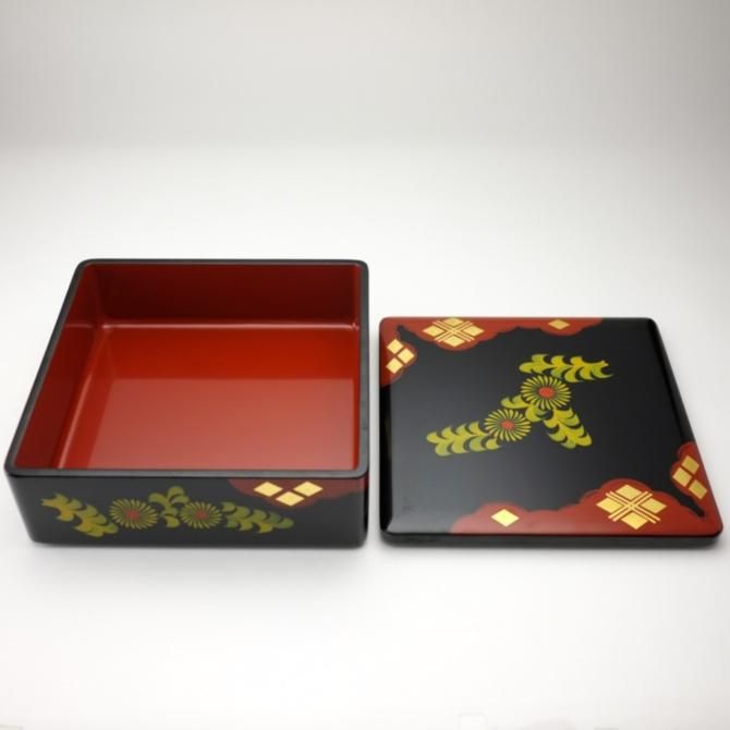 新品秀衡塗 一段本重 菊重箱