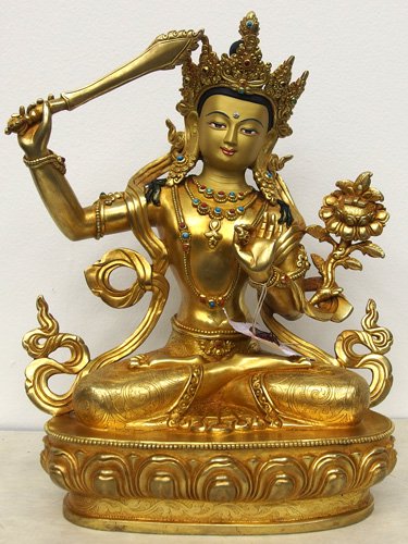 1002仏教美術　チベット仏像　銅製文殊菩薩　送料込み1010