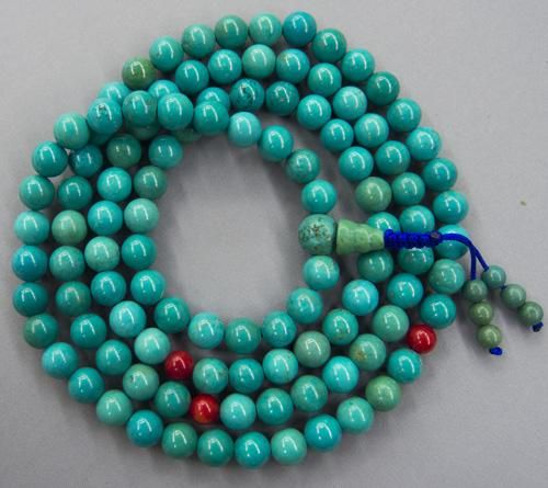 ターコイズ数珠8mm b1 飾り珠赤 - カワチェンネットショップ