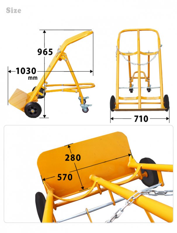 KIKAIYA ボンベカート ボンベ台車 ボンベスタンド 4輪 2本積用 ブレーキ付き 運搬車 安定感抜群