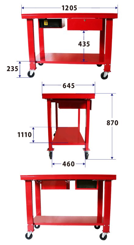 作業台 オイルパン付きW1205×D645×H870mm 分解作業台 ワークベンチ 耐荷重500kg エンジン分解 キャスター付 受け皿 鍵付き  引き出し KIKAIYA