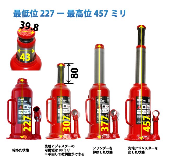 油圧ジャッキ 12トン トラックジャッキ ボトルジャッキ