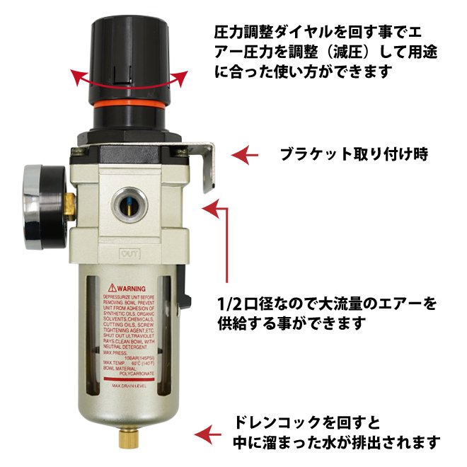 KIKAIYA レギュレーター付 エアーフィルター Rc 1/2