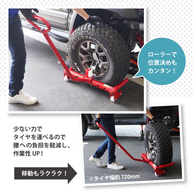 KIKAIYA タイヤホイールセッター 150kg タイヤドーリー 調節機能付 「すご楽」 タイヤ交換 補助 器具【 送料無料 】