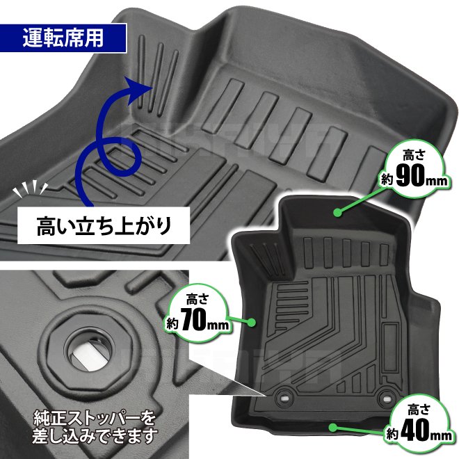 KIKAIYA ハイラックス 3Dフロアマット 3点セット 右ハンドル AT車用 GUN125 トレイタイプ 立体カーマット 防水 防汚 防傷