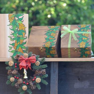 【Hawaiianpaint KAN】　木のBOX・イリマ＆マイレレイ