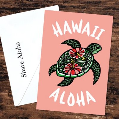 【Hawaii Lifestyle Club】グリーティングカード（Honu Hibiscus）