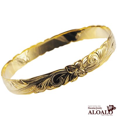 【ALOALO Hawaiian Jewelry】バングル　イエローゴールドコーティング スクロールカットアウトバングル 10mm/b106510