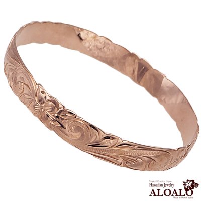 【ALOALO Hawaiian Jewelry】バングル　ピンクゴールドコーティング スクロールカットアウトバングル 10mm/b106510p